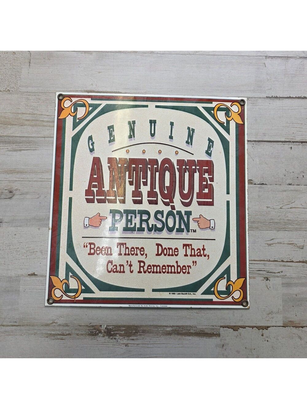 Vintage 1983 Ande Rooney Genuine Antique Person Metal Sign 12" Funny Retro Decor